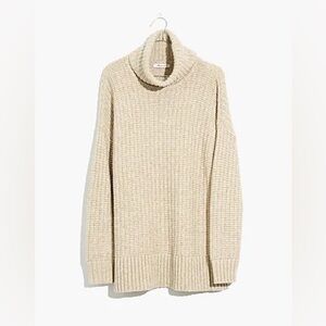 Madewell Ribbed Turtleneck Tunic Sweater in Heather Sand